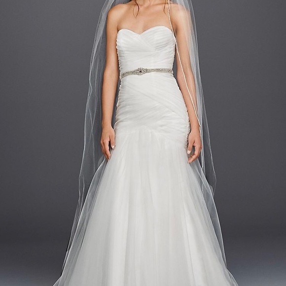 Strapless Ruched Mermaid Tulle Wedding Dress - Picture 3 of 9